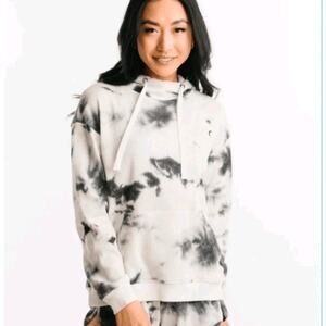 ZYIA White Tie Dye Waffle Knit Hendrix Pullover Thermal Hoodie Size Medium